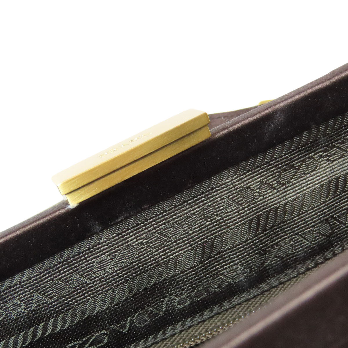 PRADA Handbag Satin Brown logo