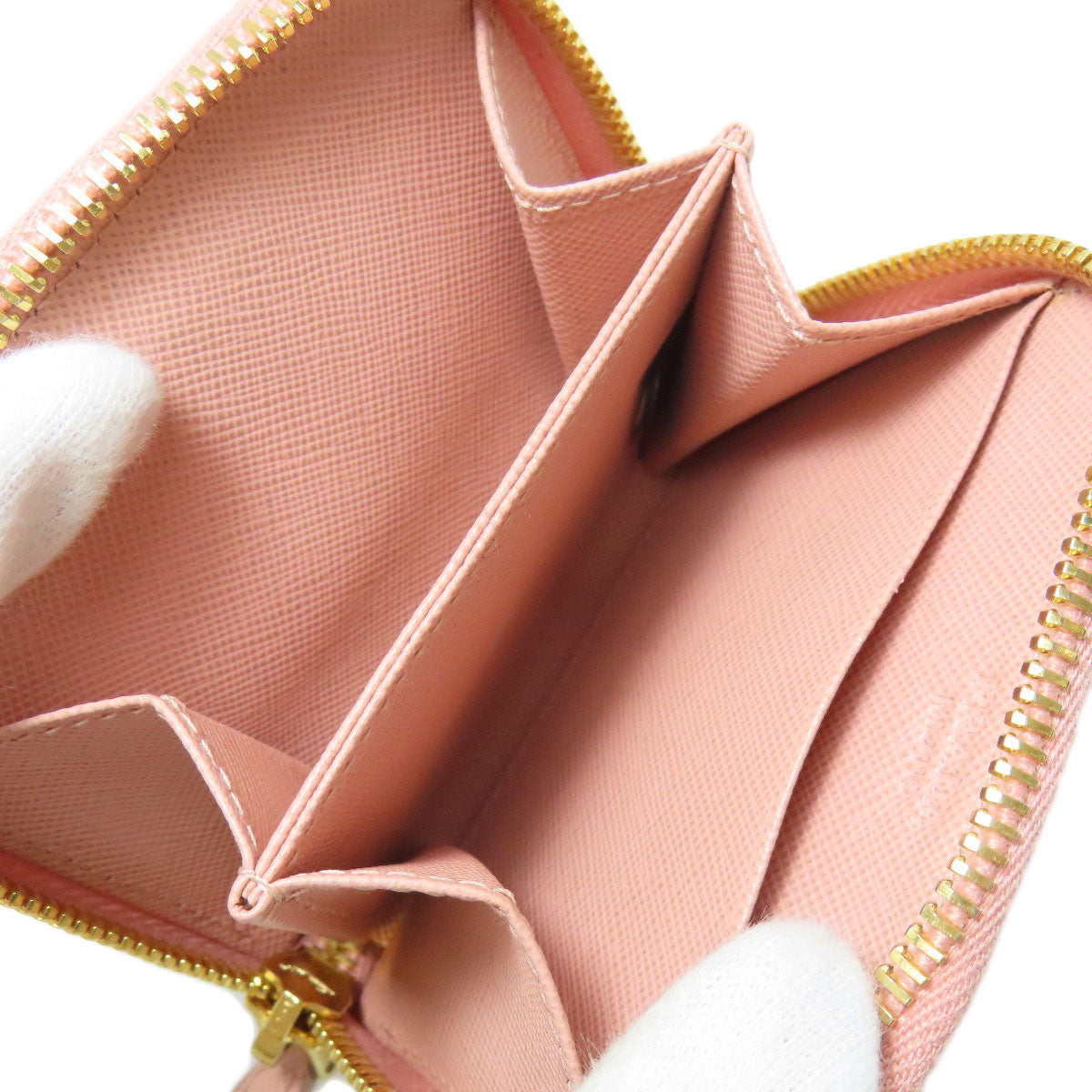 PRADA Coin case leather pink Saffiano logoMetal