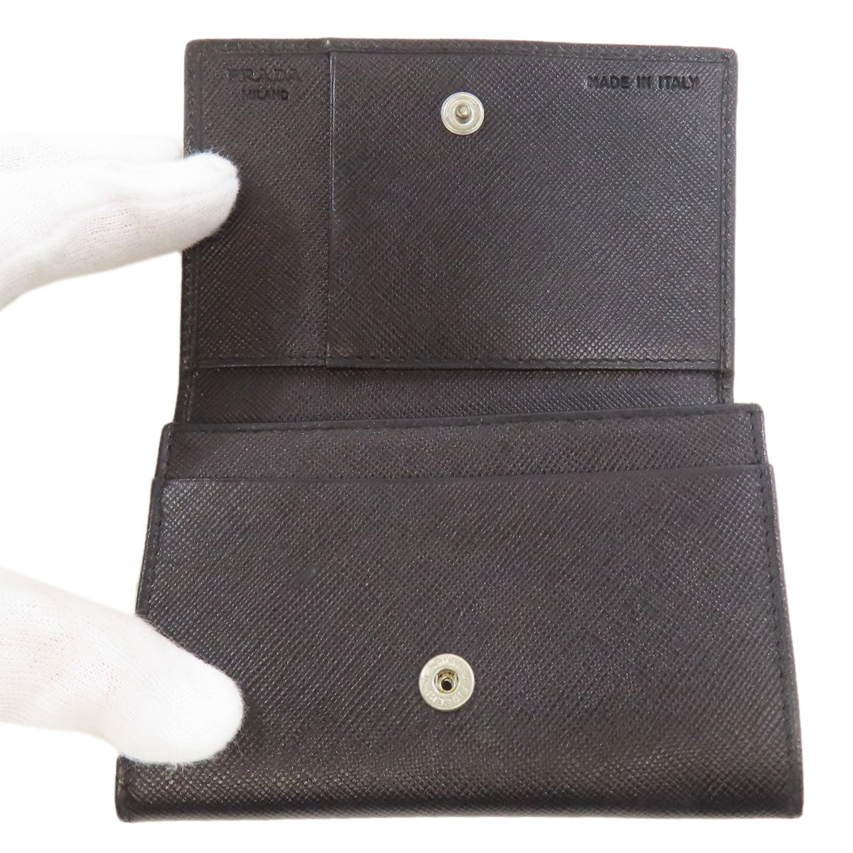 PRADA Card Case M504A Safiano black Business card holder logoMetal
