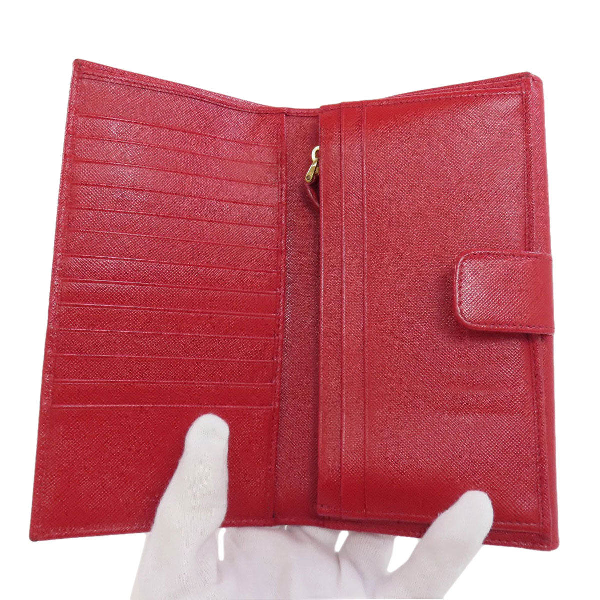PRADA Long Wallet Purse Safiano Red logoMetal