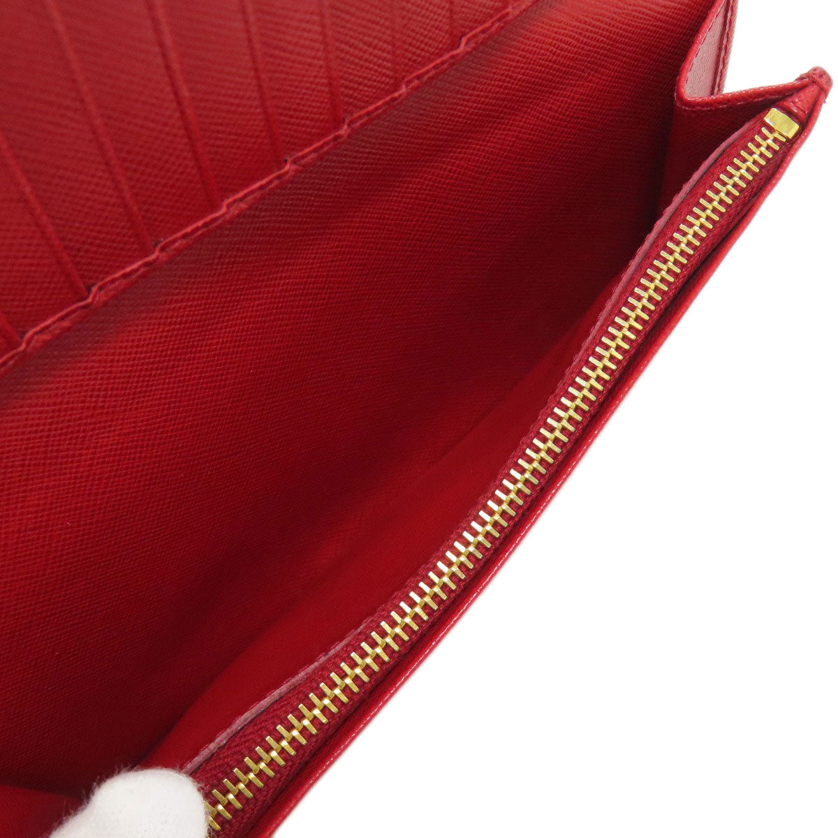 PRADA Long Wallet Purse Safiano Red logoMetal