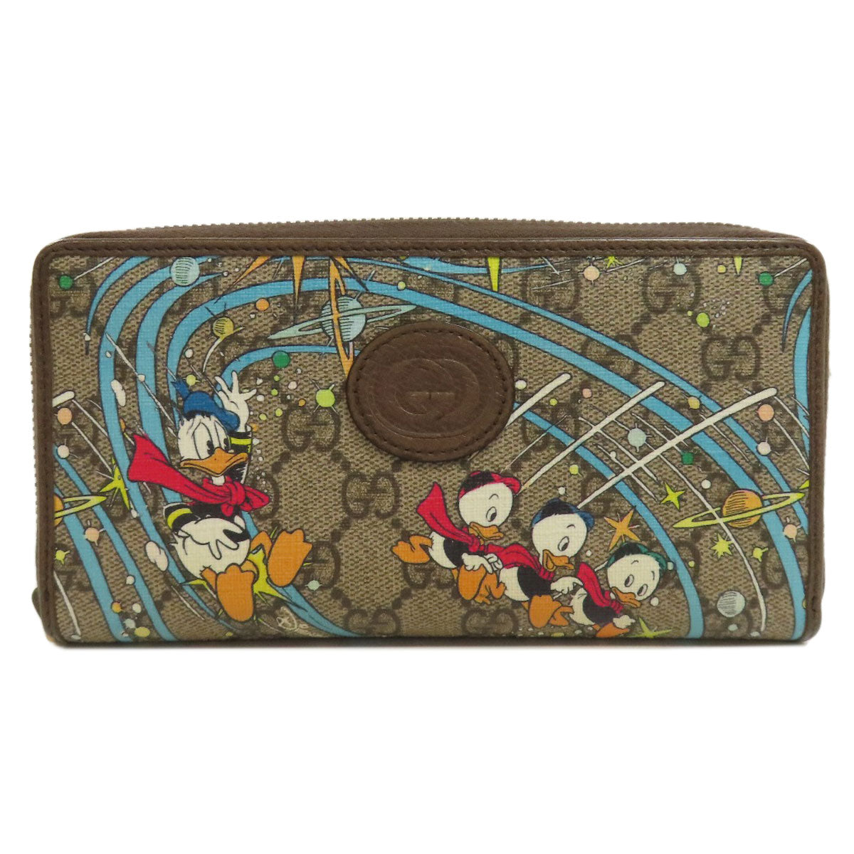 GUCCI Long Wallet Purse 647940 PVC Brown Zip Around Disney Donald Duck collaboration GG Supreme