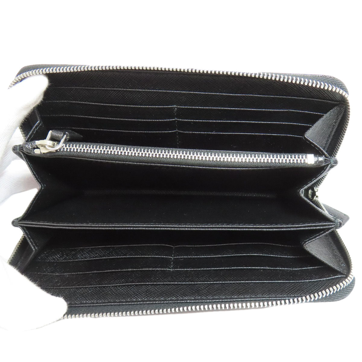 PRADA Long Wallet Purse Safiano black Zip Around