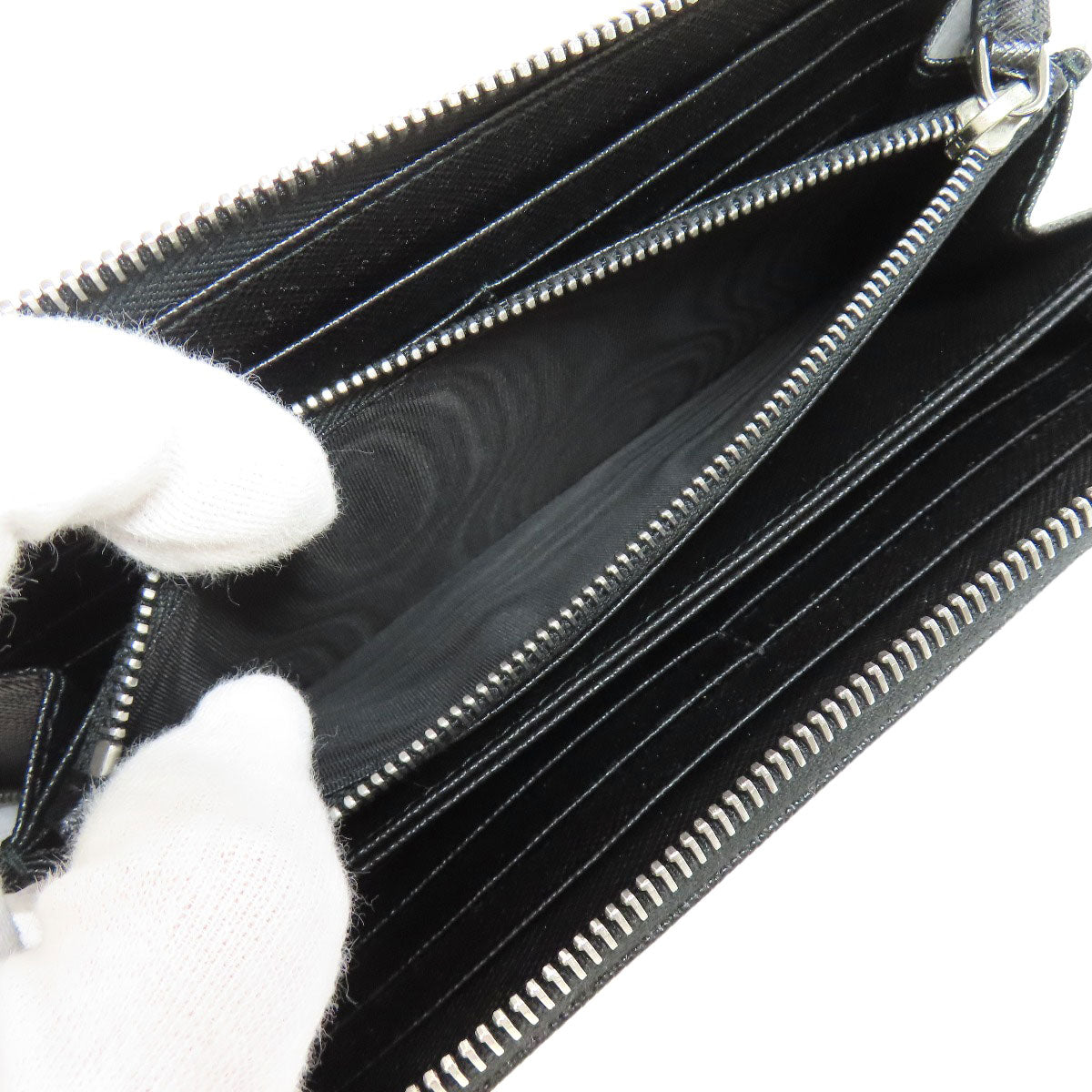 PRADA Long Wallet Purse Safiano black Zip Around