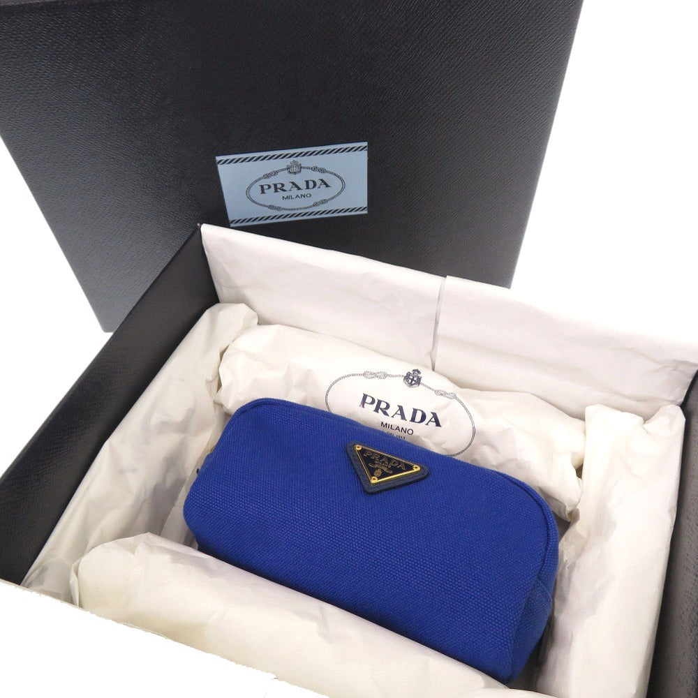 PRADA Pouch 1N0175 canvas blue Triangle logo