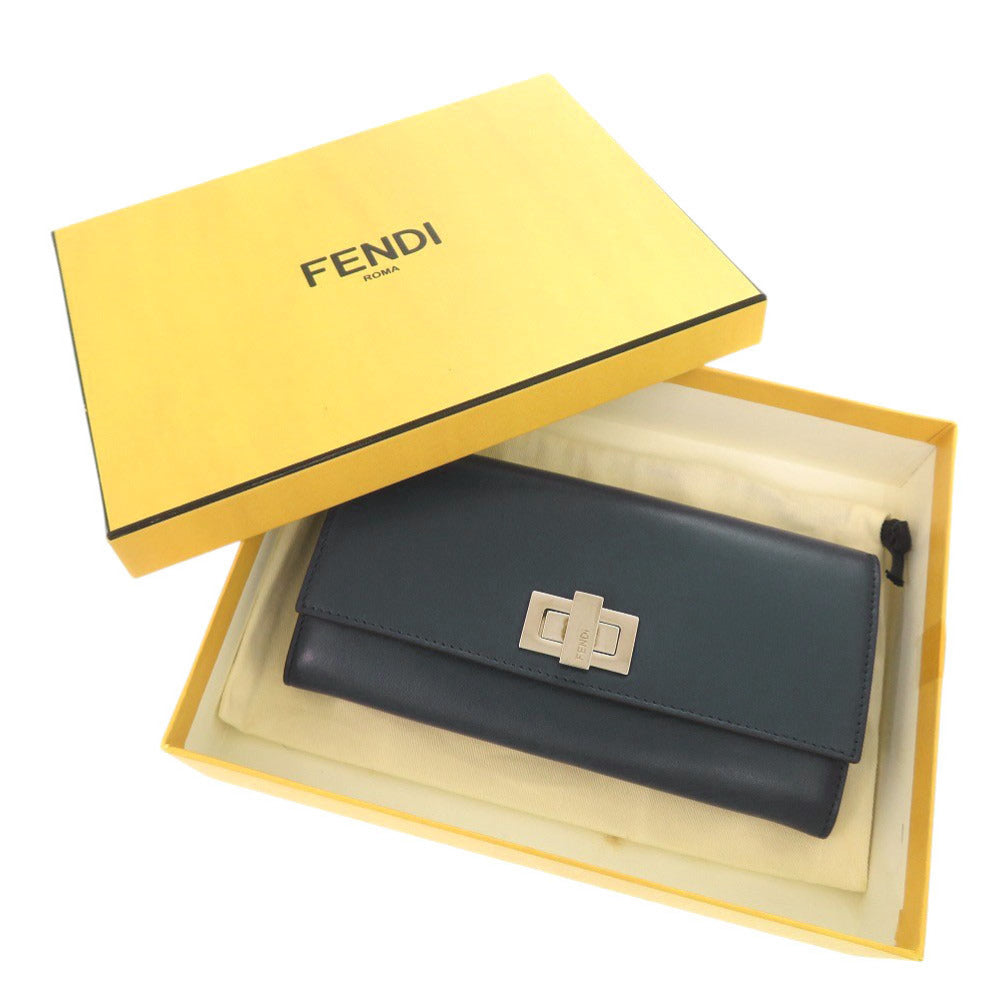 FENDI Long Wallet Purse 8M0377 leather Navy Peekaboo