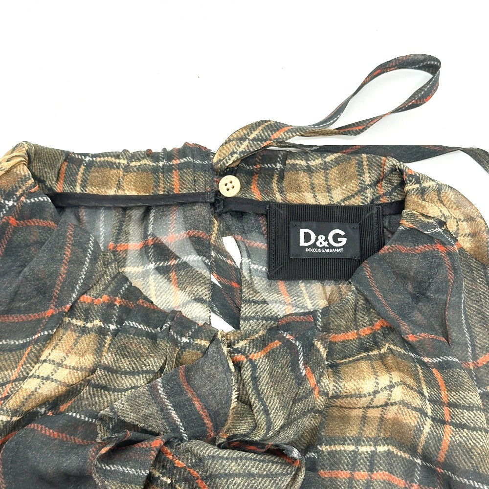 DOLCE&GABBANA one piece tweed Brown Check Pattern Frill 36