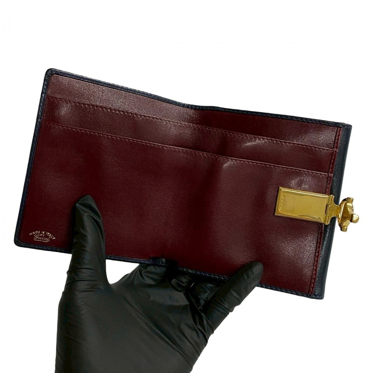 GUCCI Bifold Wallet leather Navy