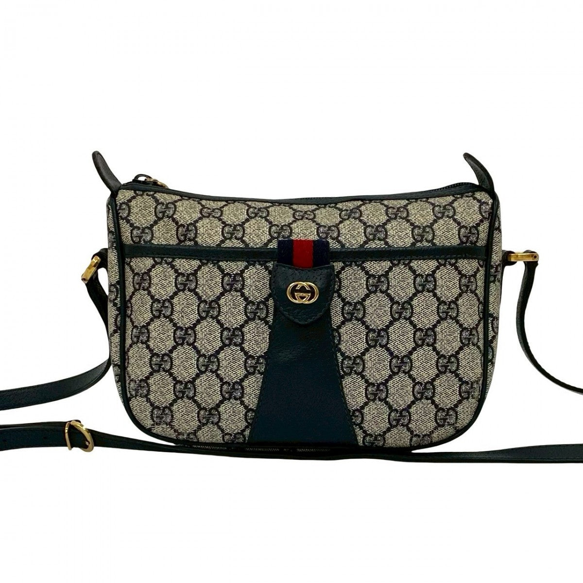 GUCCI Shoulder Bag leather Navy Sherry line