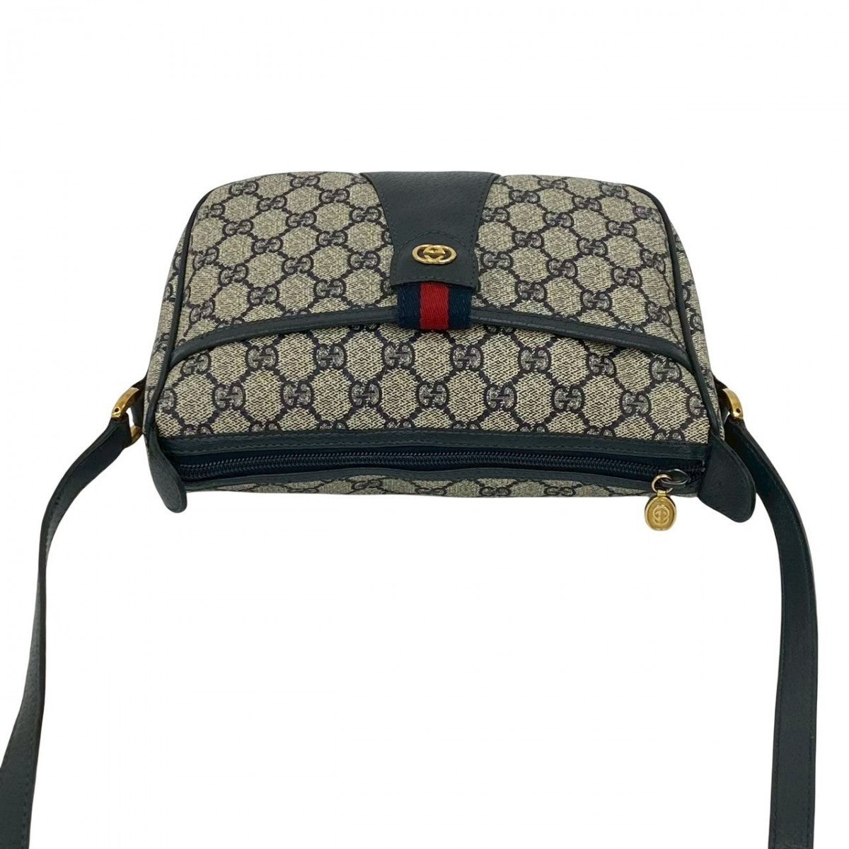 GUCCI Shoulder Bag leather Navy Sherry line