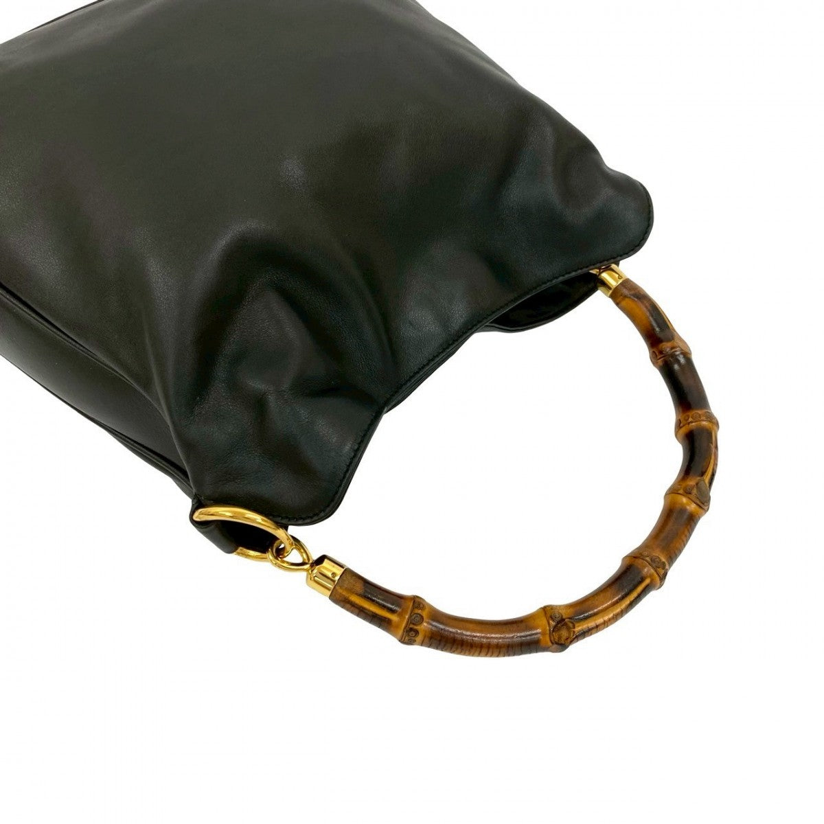 GUCCI Shoulder Bag leather black Bamboo