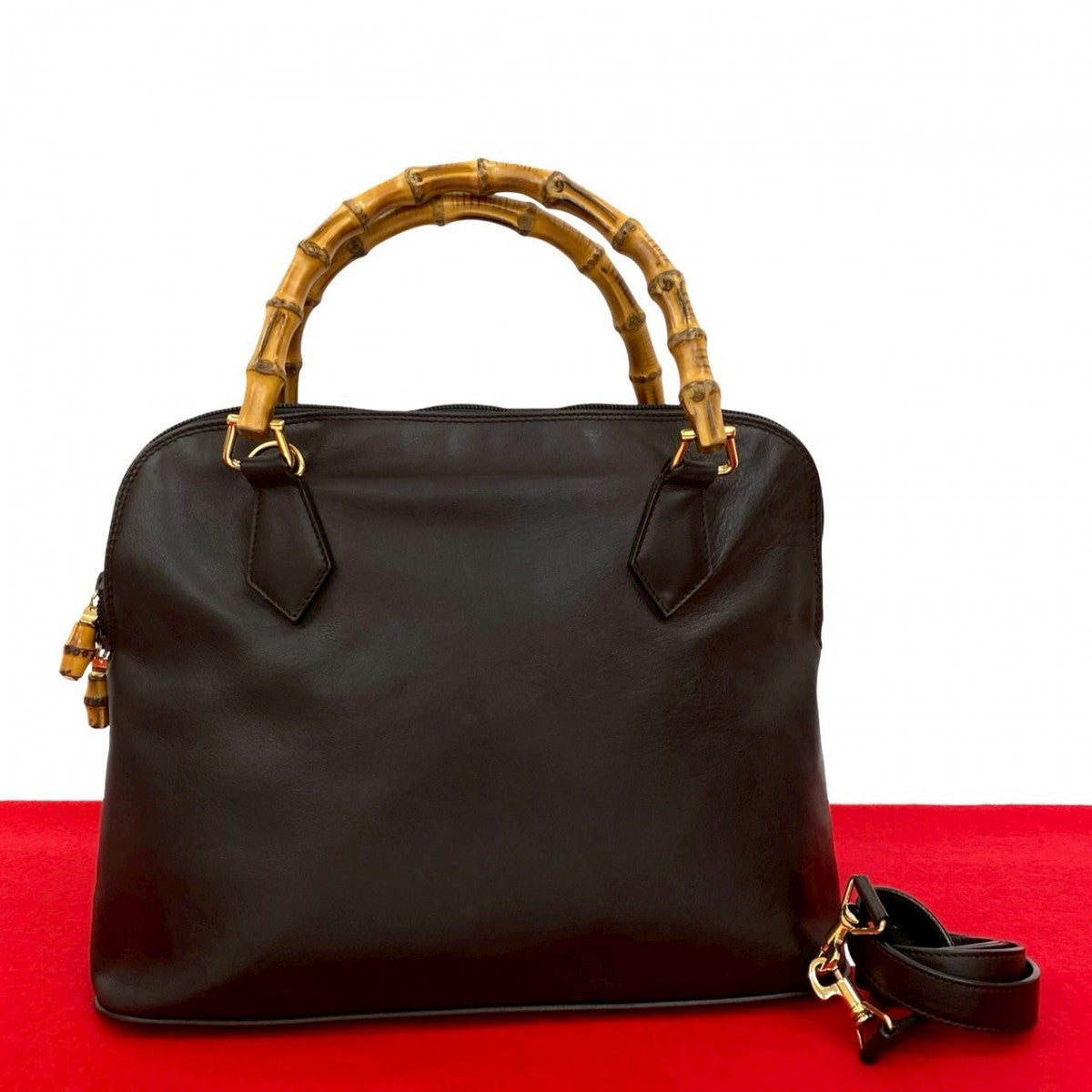 GUCCI Shoulder Bag leather Brown Bamboo