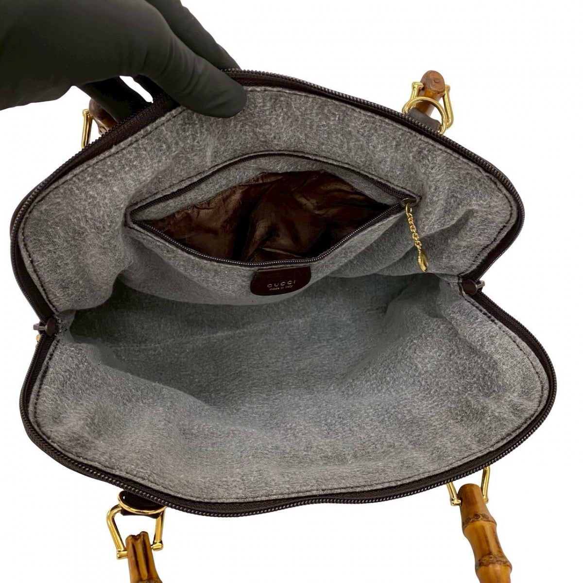 GUCCI Shoulder Bag leather Brown Bamboo