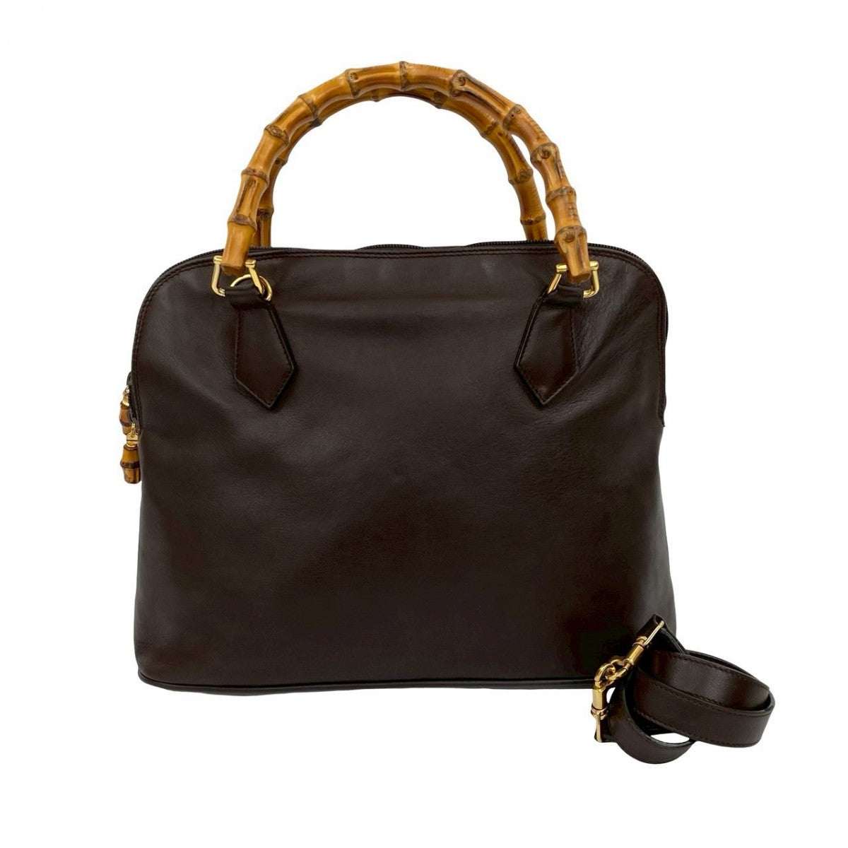 GUCCI Shoulder Bag leather Brown Bamboo