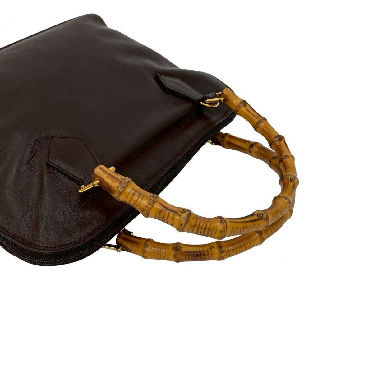GUCCI Shoulder Bag leather Brown Bamboo