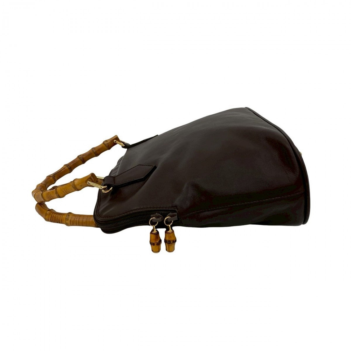 GUCCI Shoulder Bag leather Brown Bamboo