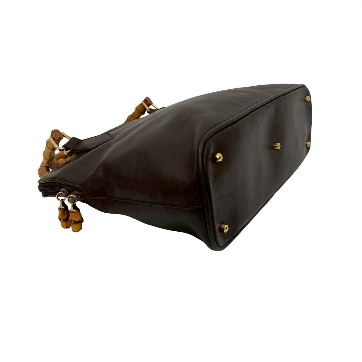 GUCCI Shoulder Bag leather Brown Bamboo