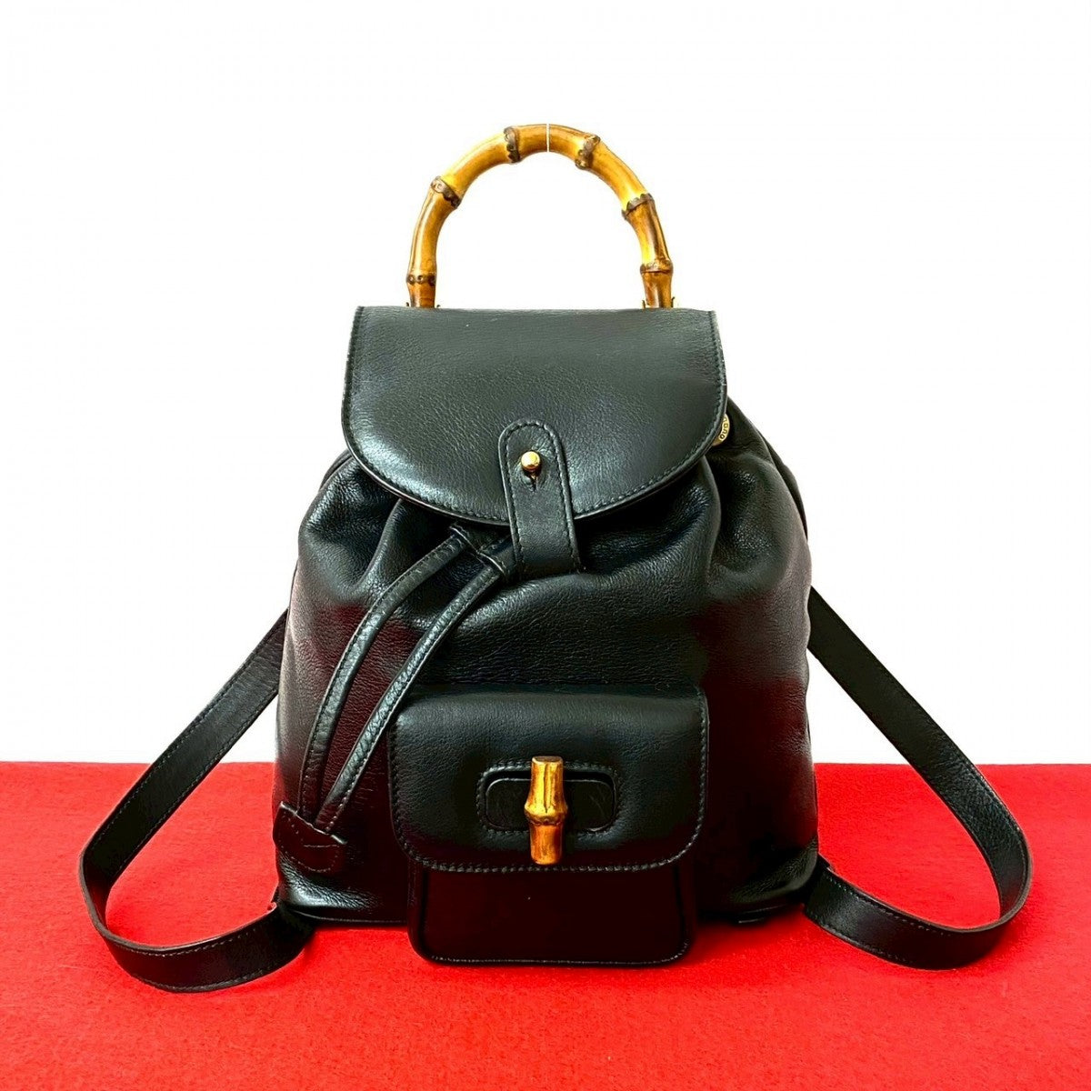GUCCI Backpack leather black Bamboo
