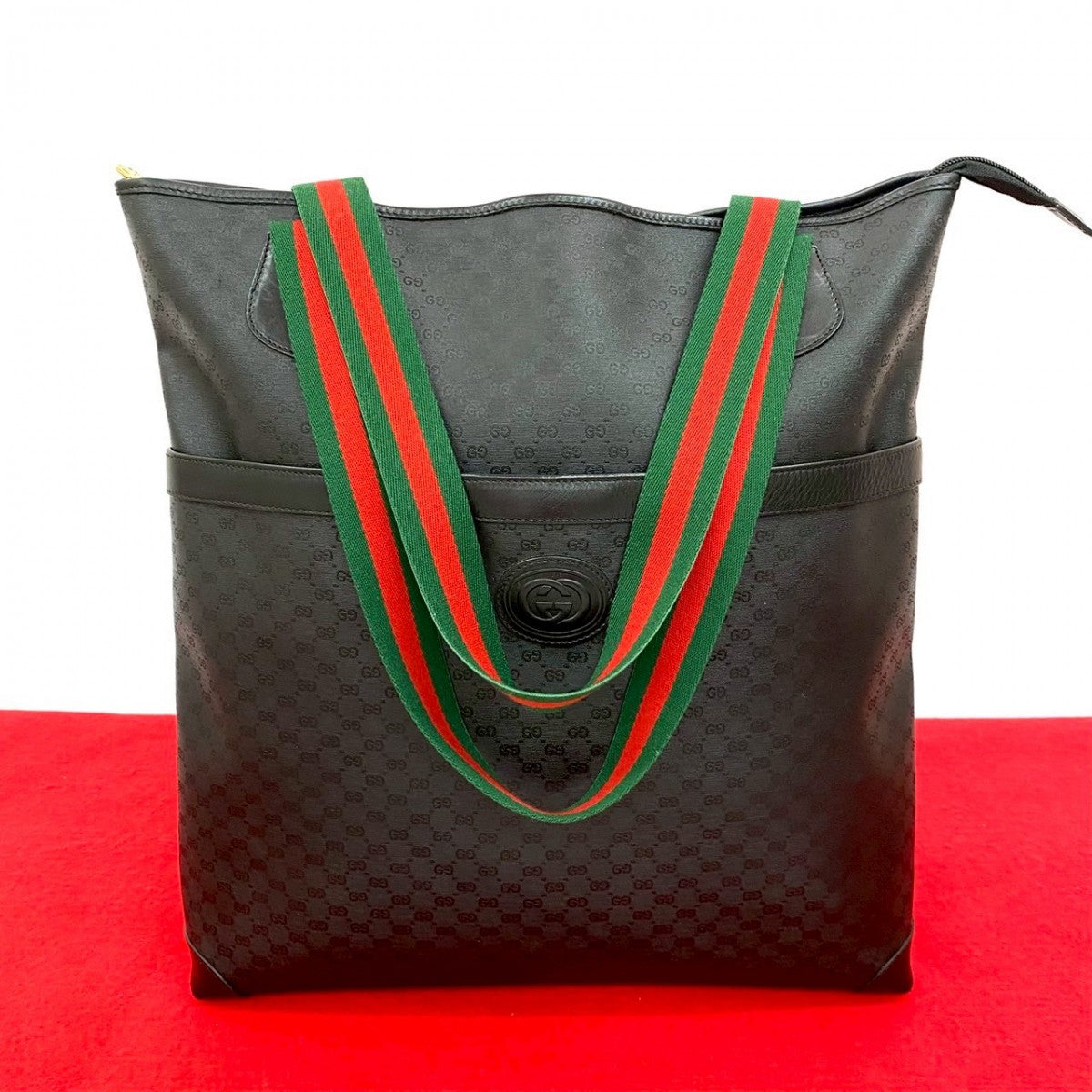 GUCCI Tote Bag leather black Sherry line