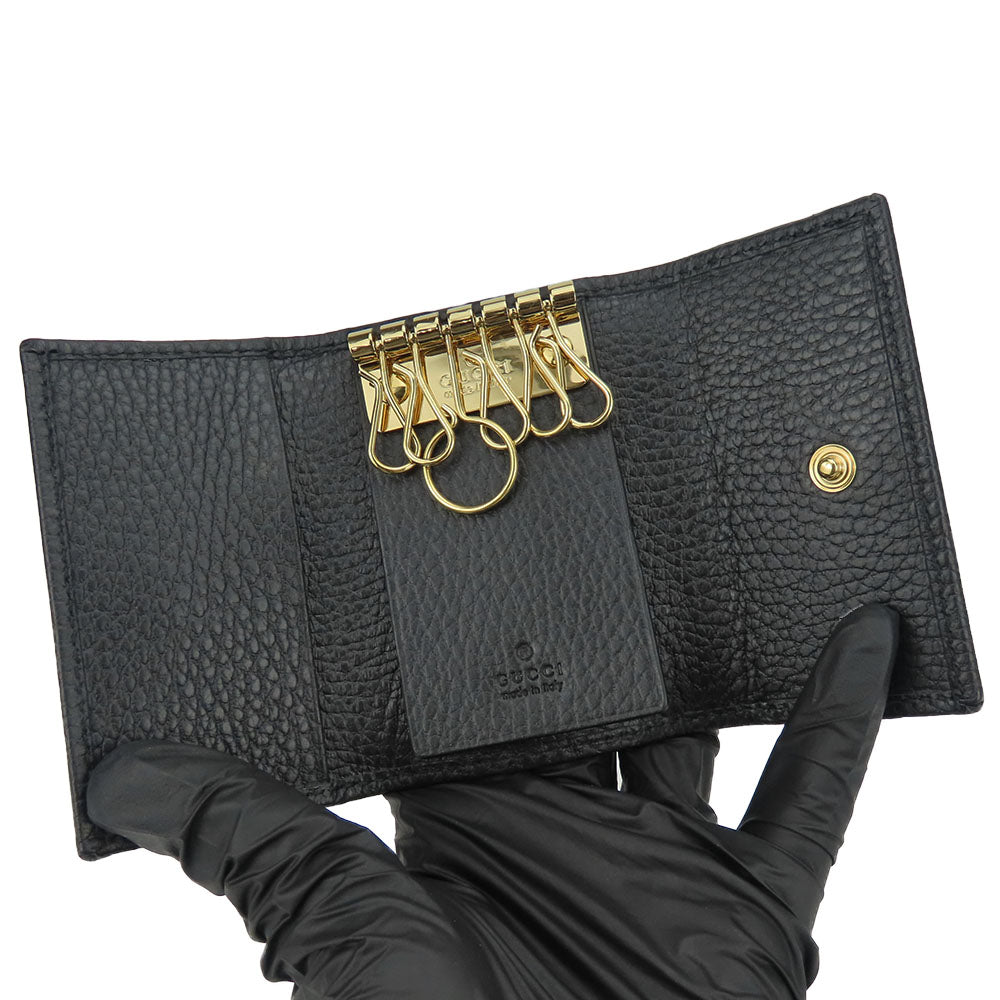 GUCCI Key case Key holder 456118 leather black GG Marmont