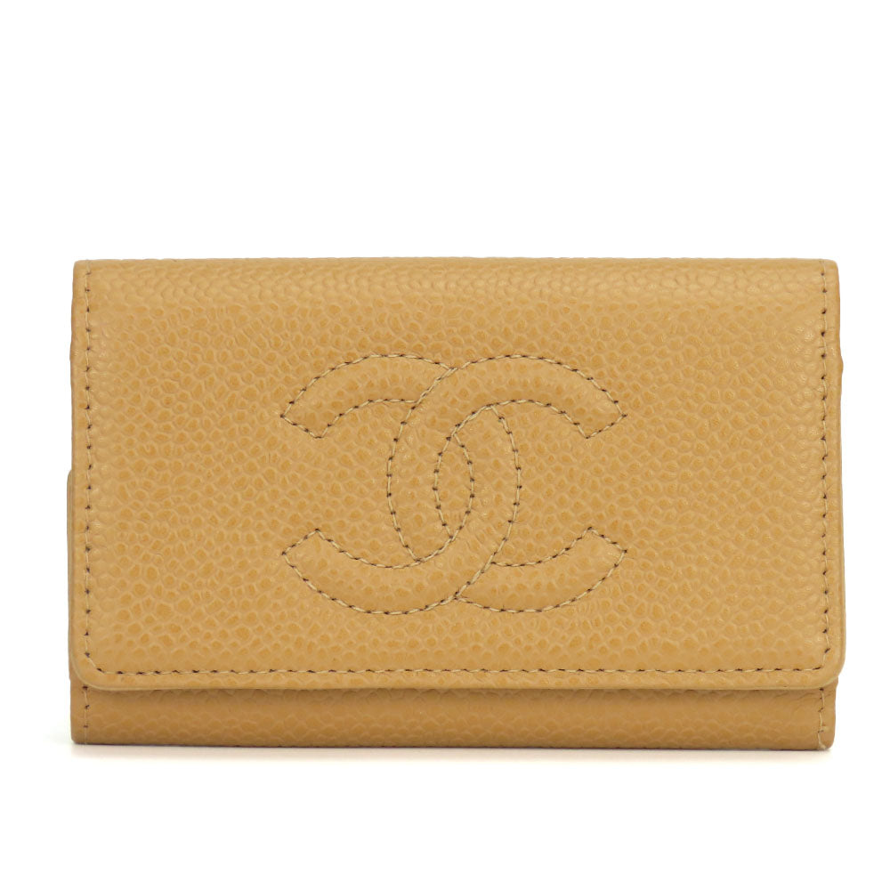 CHANEL Key case Key holder Caviar skin beige