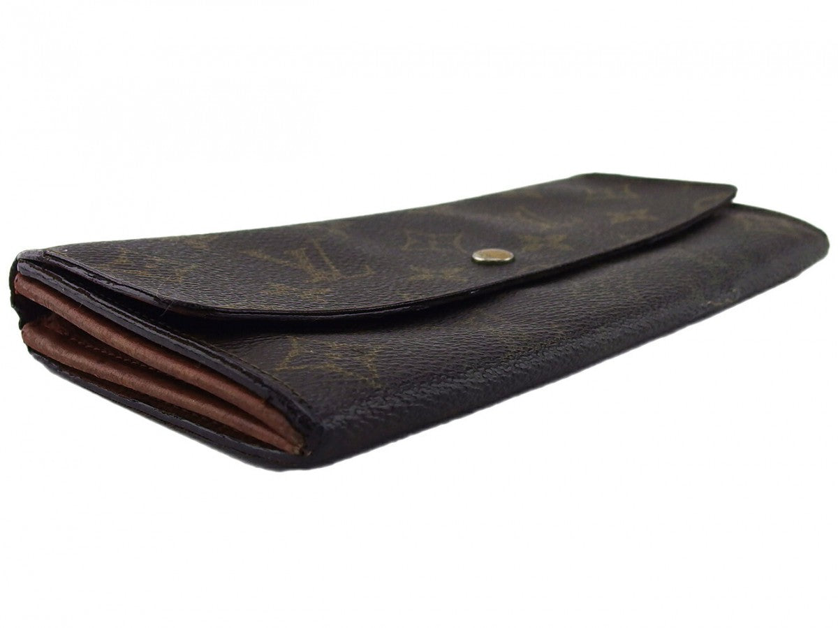 LOUIS VUITTON Long Wallet Purse Dark brown x beige Pochette Porte Monnaie Credit