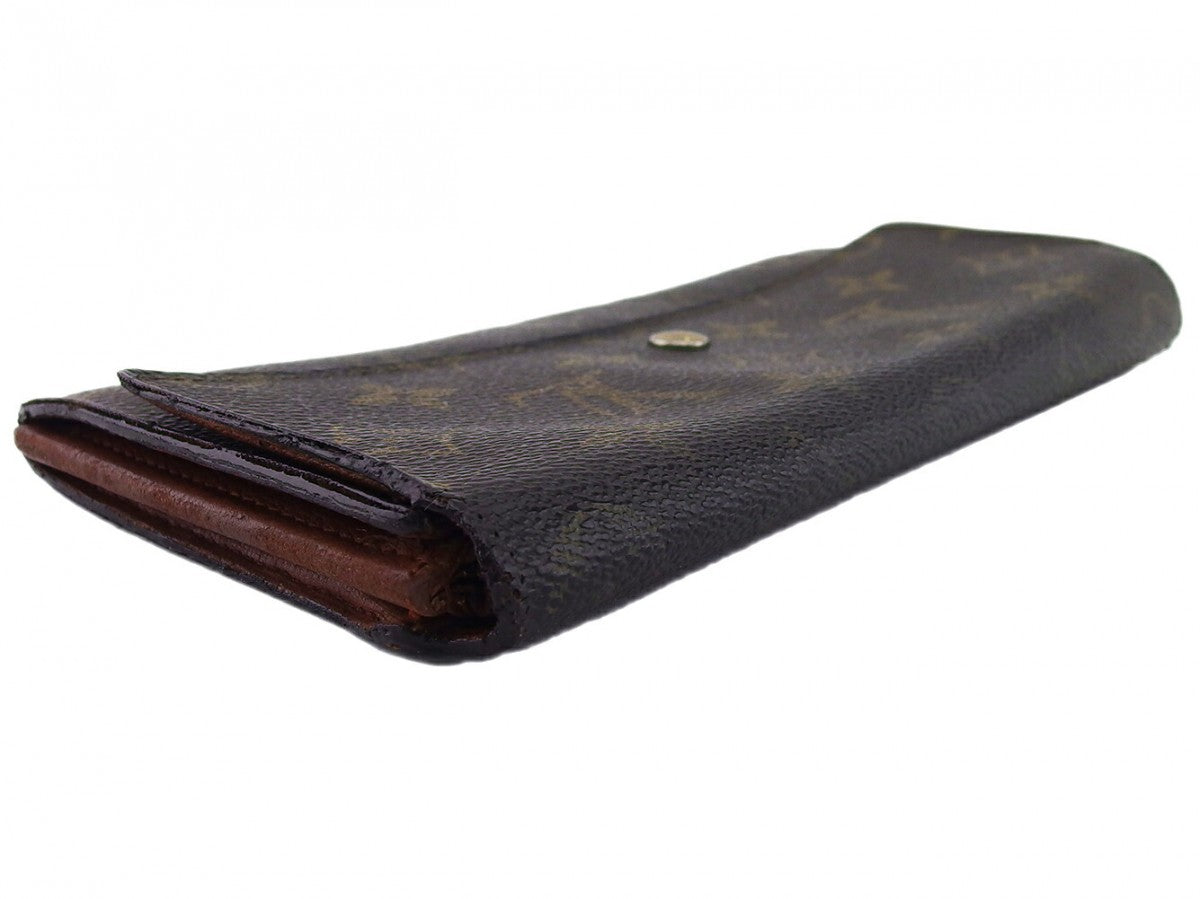 LOUIS VUITTON Long Wallet Purse Dark brown x beige Pochette Porte Monnaie Credit