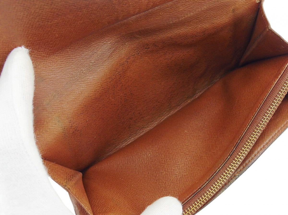 LOUIS VUITTON Long Wallet Purse Dark brown x beige Pochette Porte Monnaie Credit