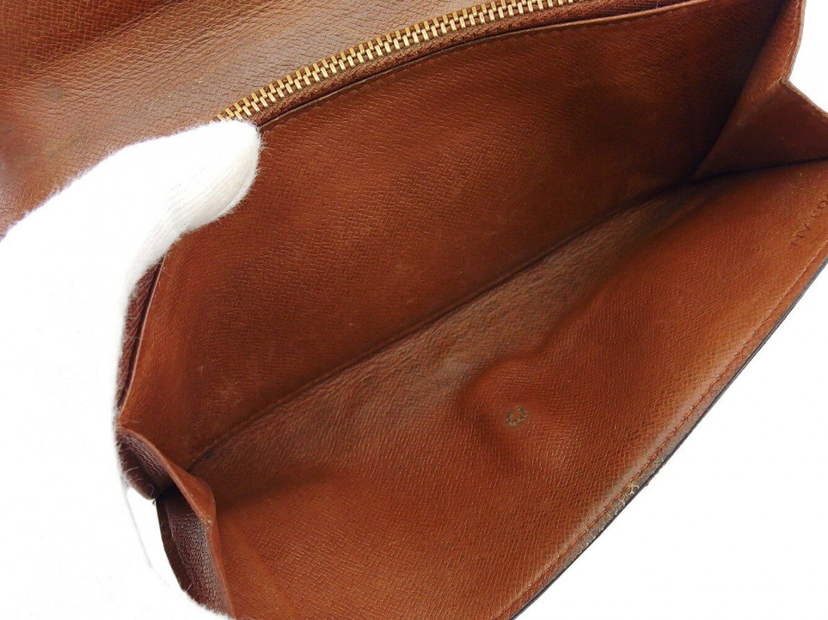 LOUIS VUITTON Long Wallet Purse Dark brown x beige Pochette Porte Monnaie Credit