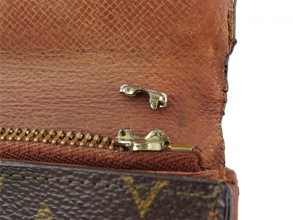 LOUIS VUITTON Long Wallet Purse Dark brown x beige Pochette Porte Monnaie Credit