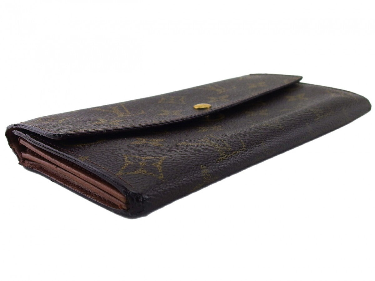 LOUIS VUITTON Long Wallet Purse Dark brown x beige Pochette Porte Monnaie Credit