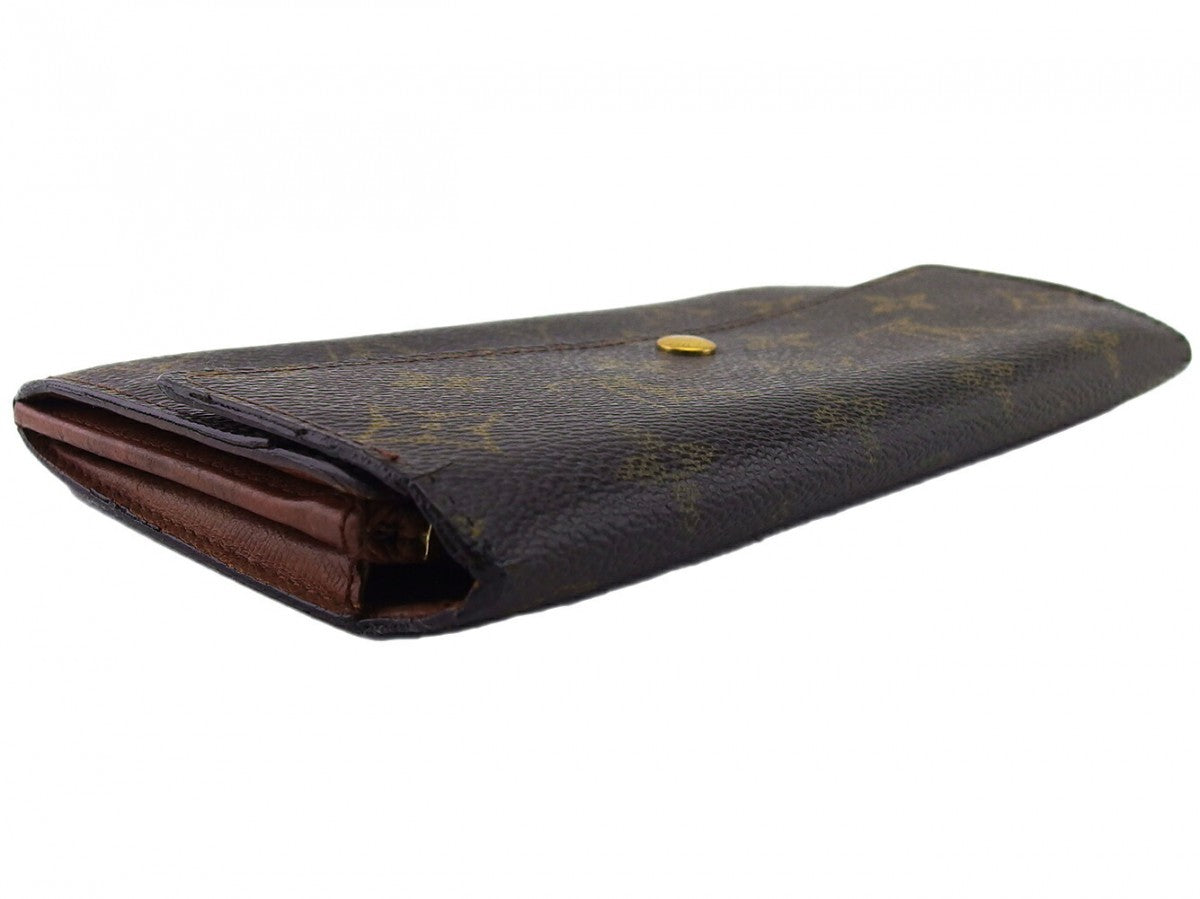 LOUIS VUITTON Long Wallet Purse Dark brown x beige Pochette Porte Monnaie Credit