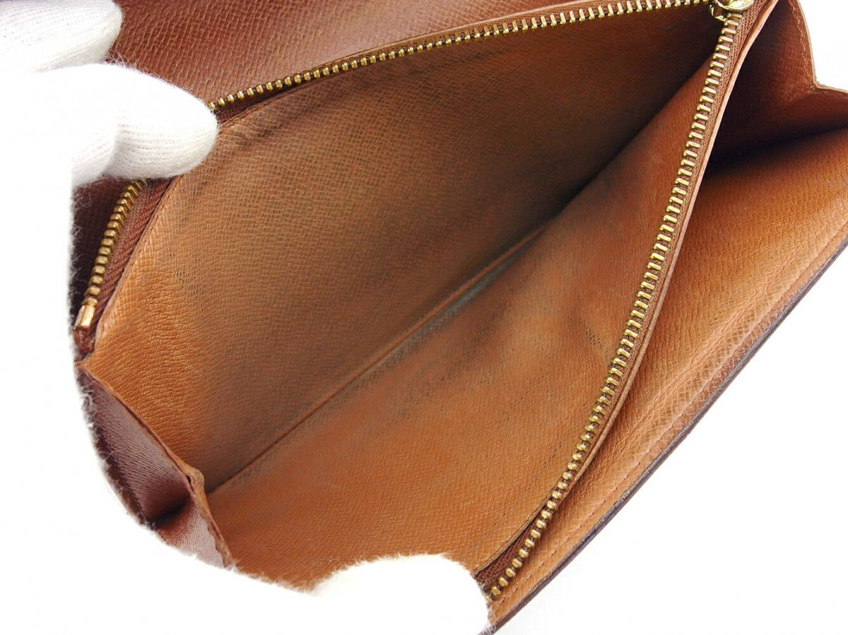 LOUIS VUITTON Long Wallet Purse Dark brown x beige Pochette Porte Monnaie Credit