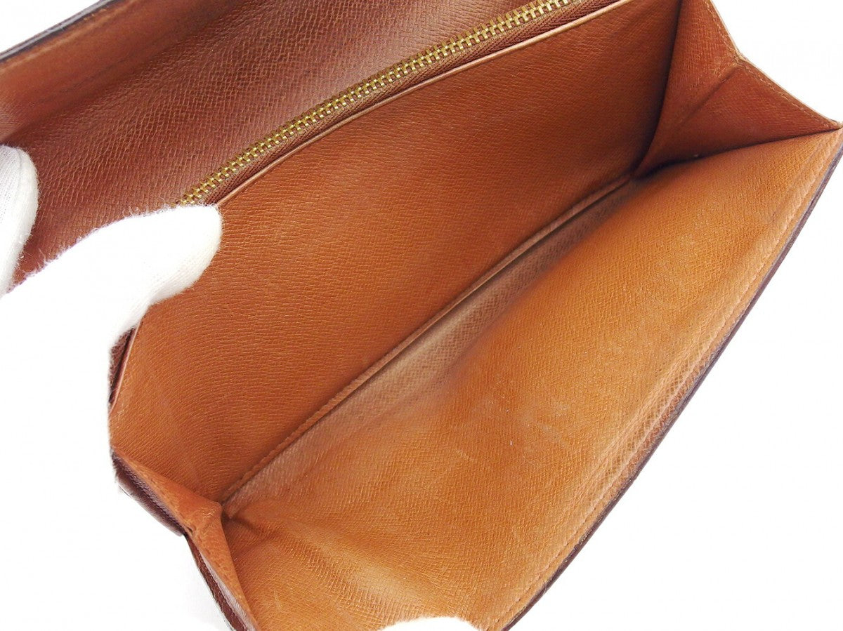LOUIS VUITTON Long Wallet Purse Dark brown x beige Pochette Porte Monnaie Credit