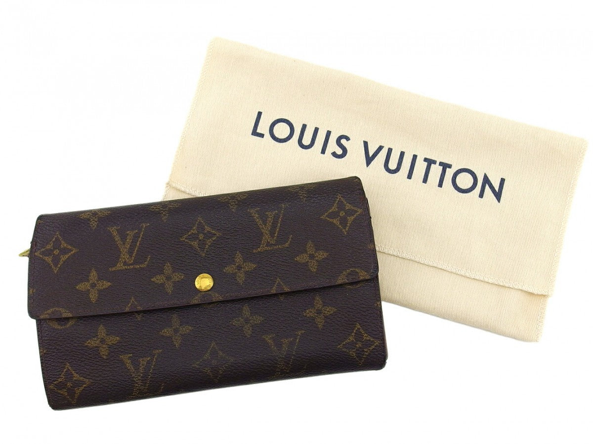 LOUIS VUITTON Long Wallet Purse Dark brown x beige Pochette Porte Monnaie Credit