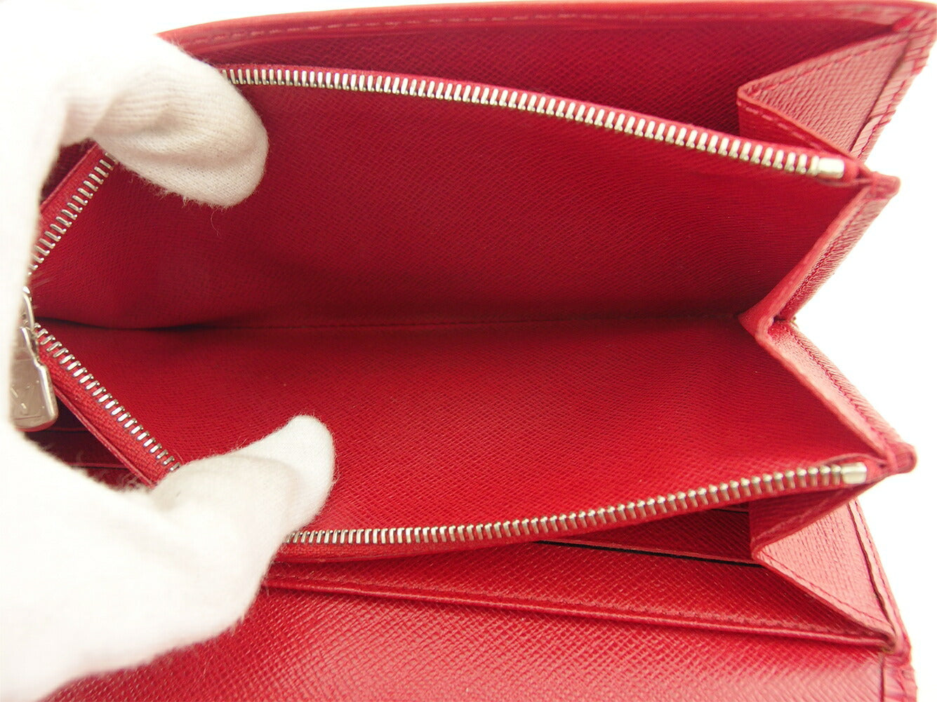 LOUIS VUITTON Long Wallet Purse Red Silver Portefeuille Sarah