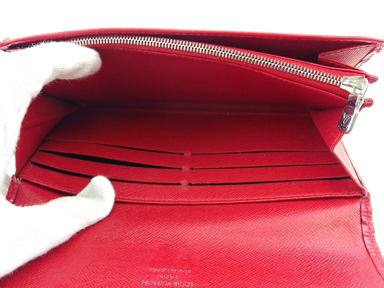LOUIS VUITTON Long Wallet Purse Red Silver Portefeuille Sarah