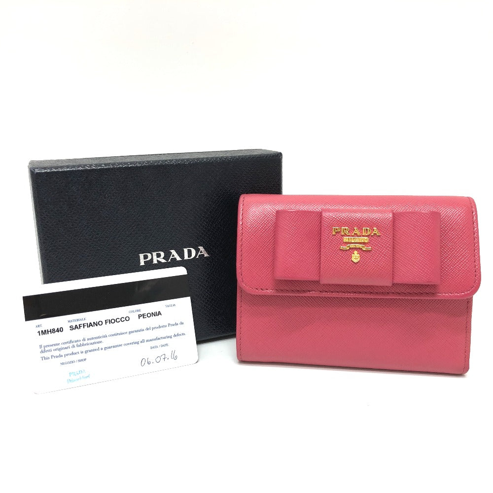 PRADA Trifold wallet 1MH840 saffiano leather pink logo ribbon