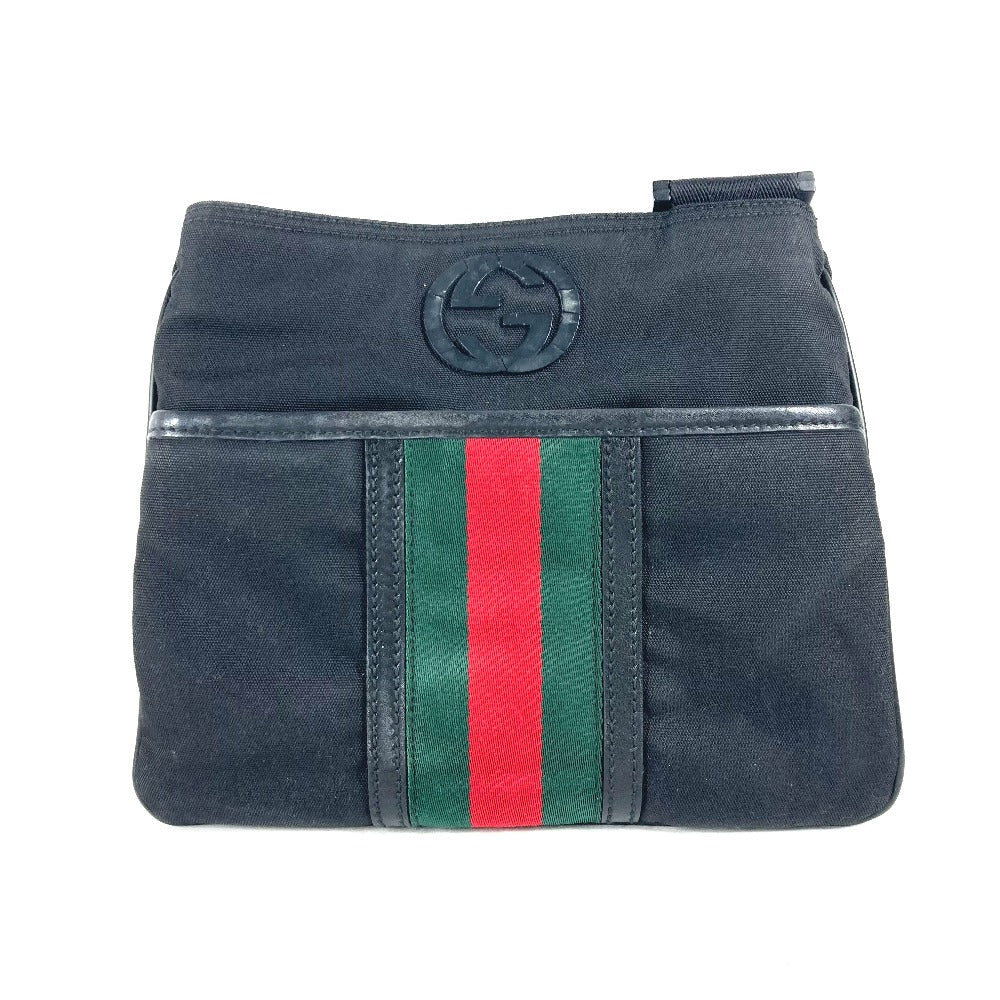 GUCCI Shoulder Bag 181068 Nylon canvas black GG Shelly line Women Used Authentic