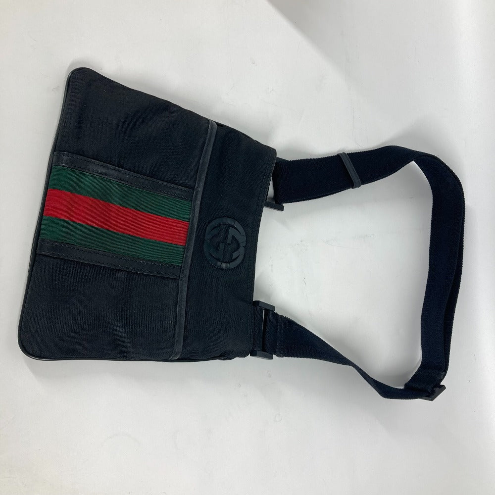 GUCCI Shoulder Bag 181068 Nylon canvas black GG Shelly line Women Used Authentic