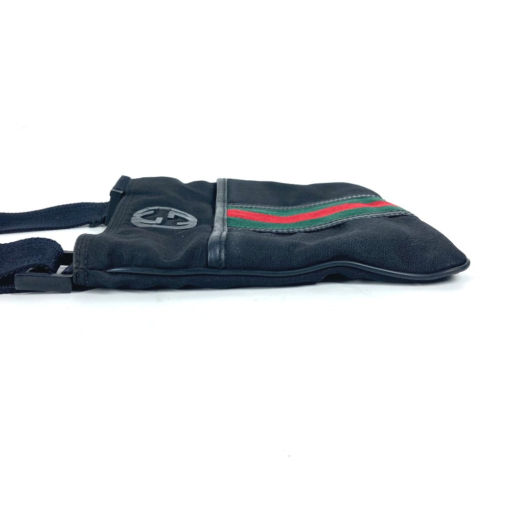 GUCCI Shoulder Bag 181068 Nylon canvas black GG Shelly line Women Used Authentic