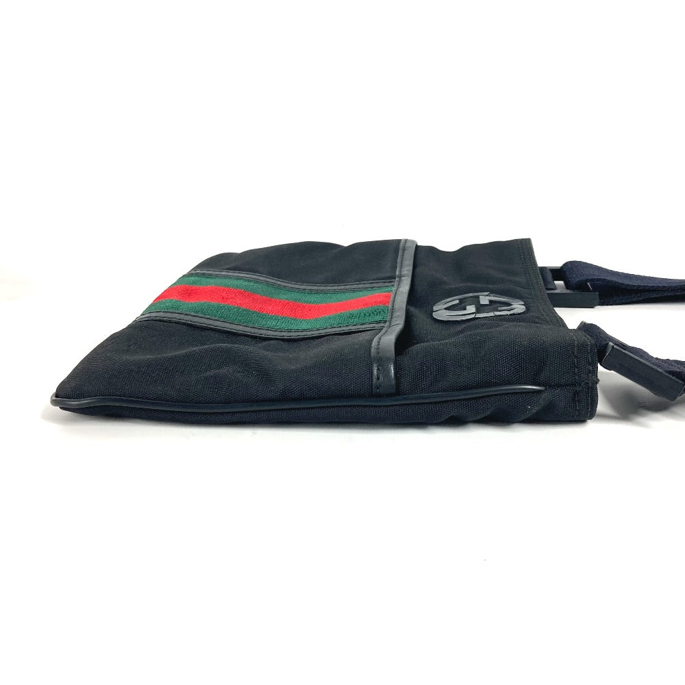 GUCCI Shoulder Bag 181068 Nylon canvas black GG Shelly line Women Used Authentic