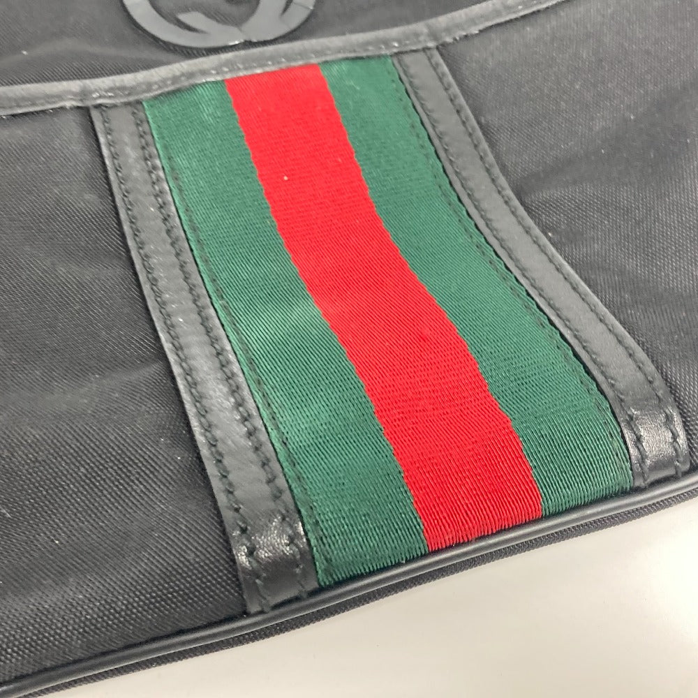 GUCCI Shoulder Bag 181068 Nylon canvas black GG Shelly line Women Used Authentic