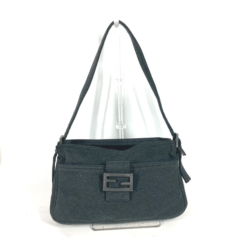 FENDI Shoulder Bag Jersey gray Mamma Bucket logo Women Used Authentic
