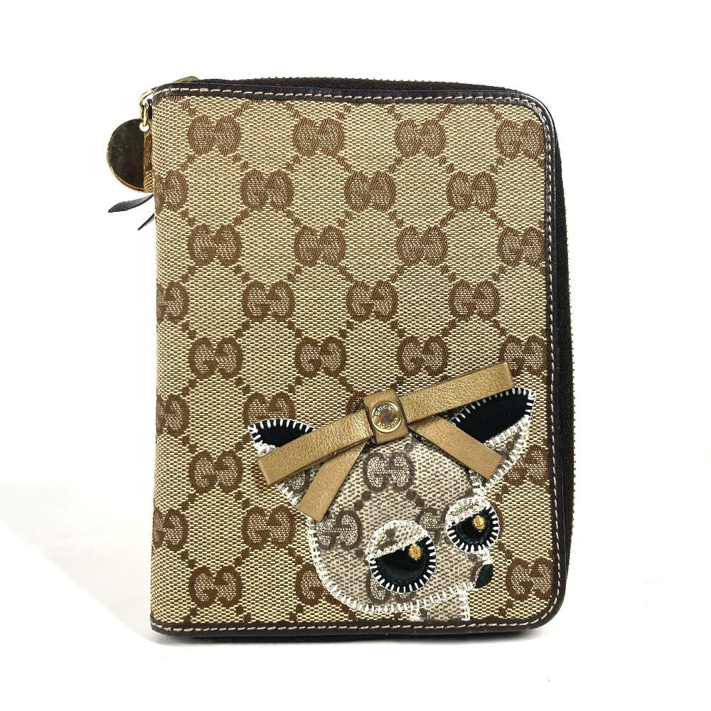 GUCCI Notebook cover 233152 GG canvas / leather beige GG Gutsy Chihuahua dog