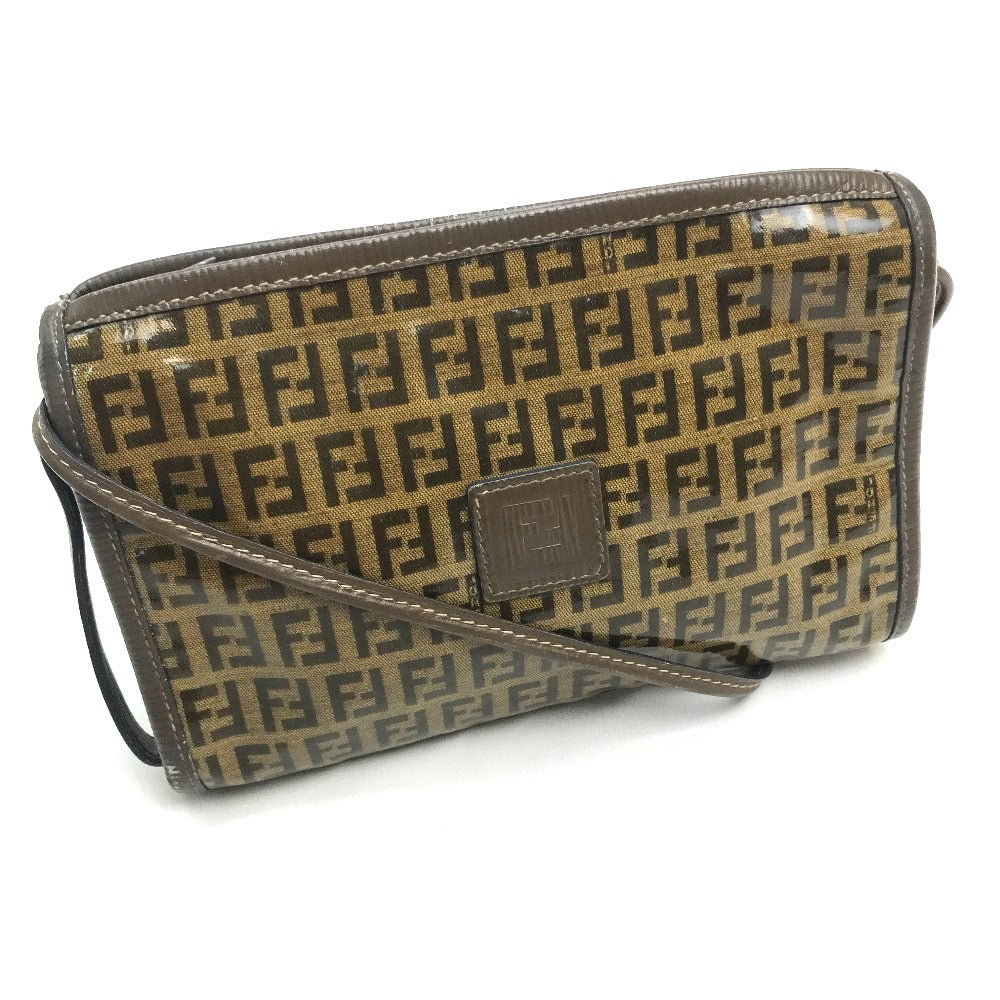 FENDI Shoulder Bag Plastics/Leather Brown Crossbody FF Zucca Pattern