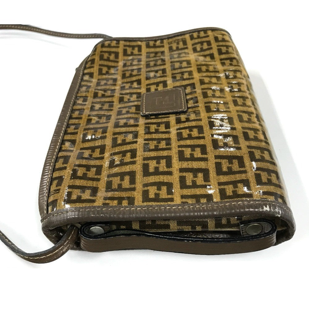 FENDI Shoulder Bag Plastics/Leather Brown Crossbody FF Zucca Pattern