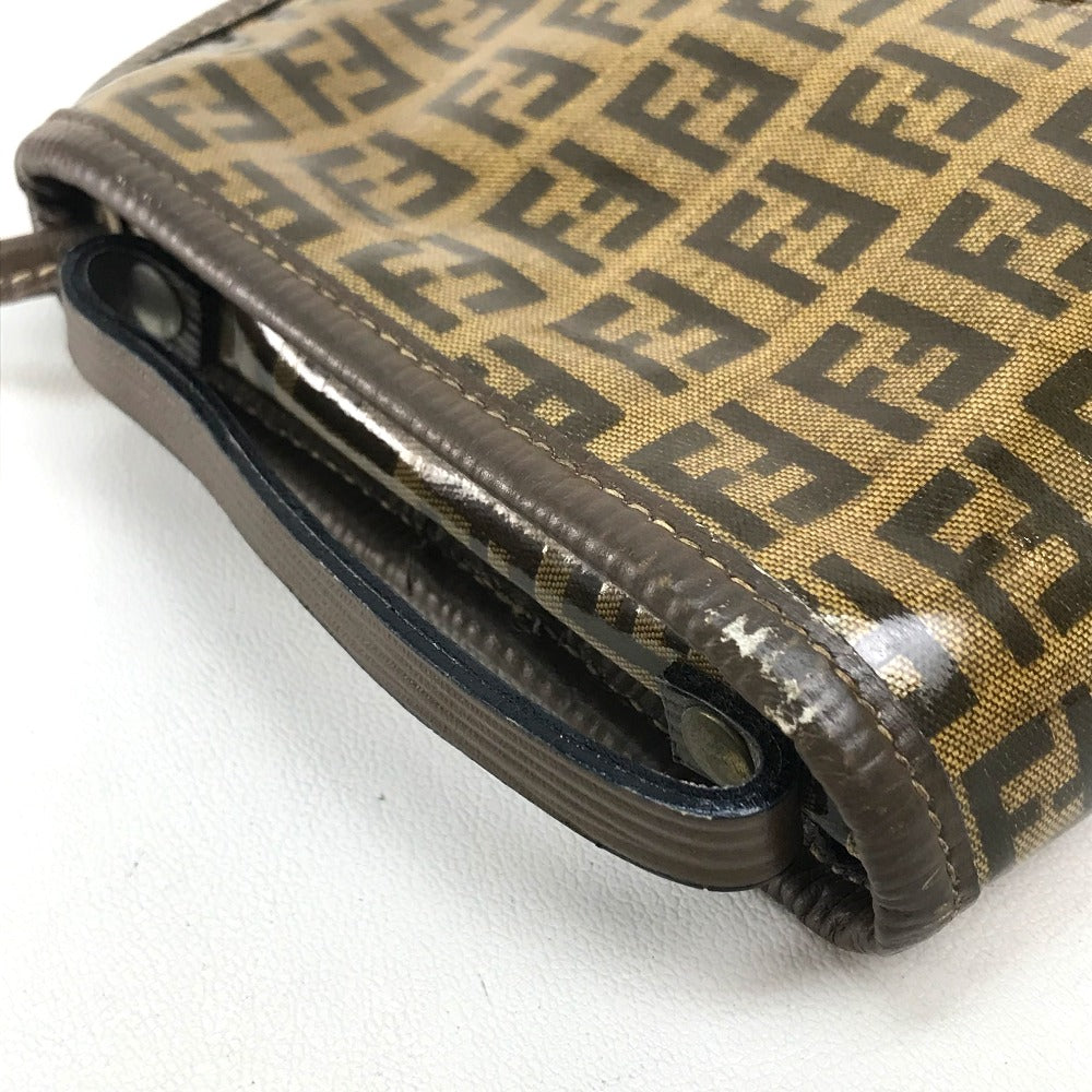 FENDI Shoulder Bag Plastics/Leather Brown Crossbody FF Zucca Pattern