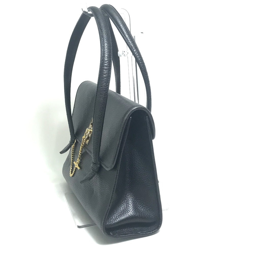 CELINE Handbag leather Black x Gold Metal vintage Chain lock Women Used Authentic