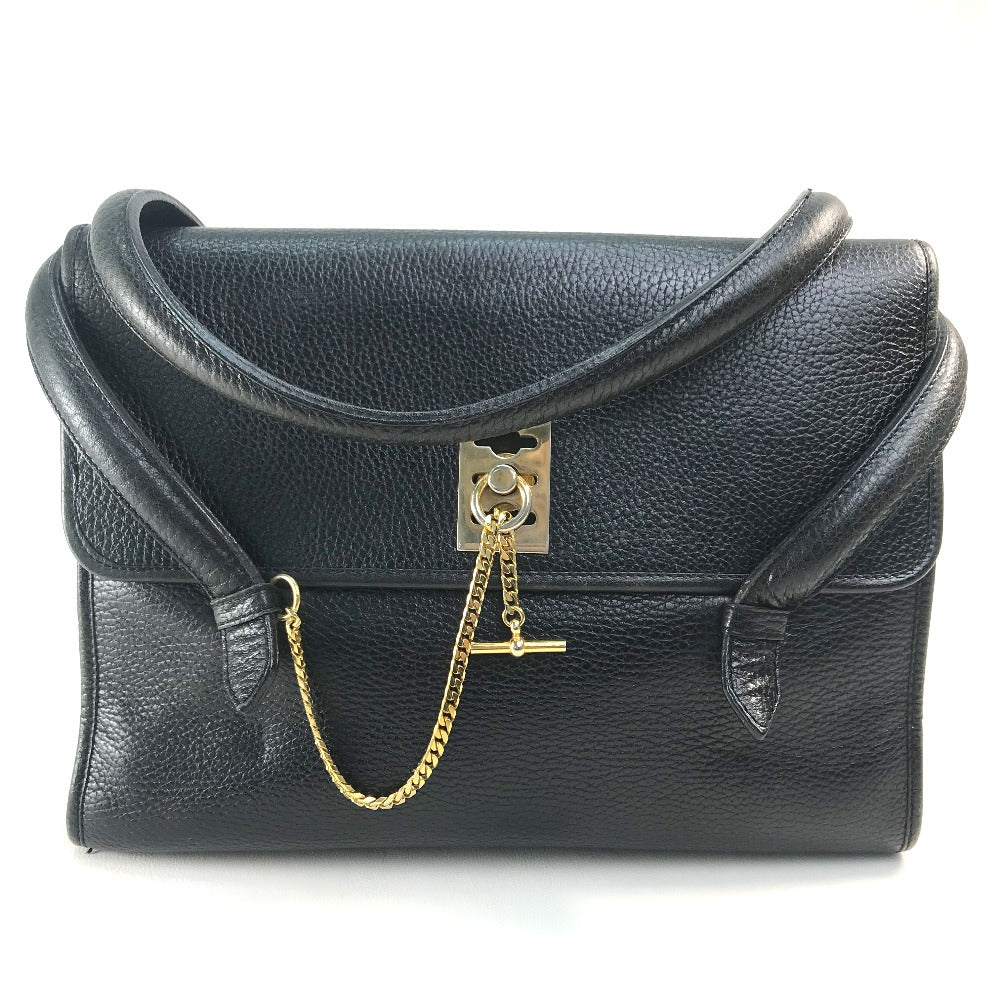 CELINE Handbag leather Black x Gold Metal vintage Chain lock Women Used Authentic